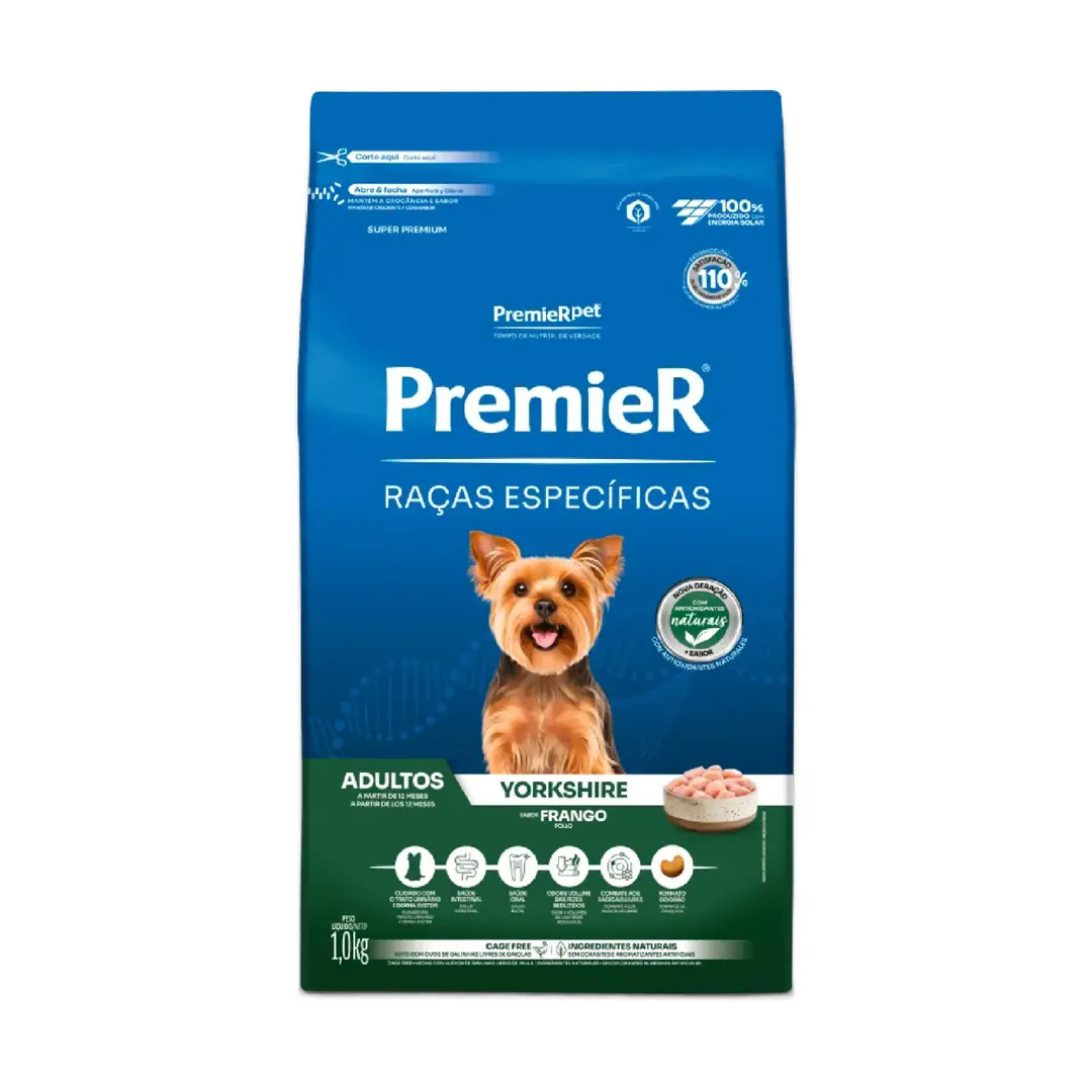 Ração Premier Raças Específicas para Cães Adultos Yorkshire Sabor Frango 1Kg