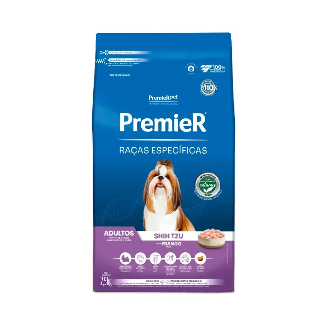 Ração Premier Raças Específicas para Cães Adultos Shih Tzu Sabor Frango 2,5kg