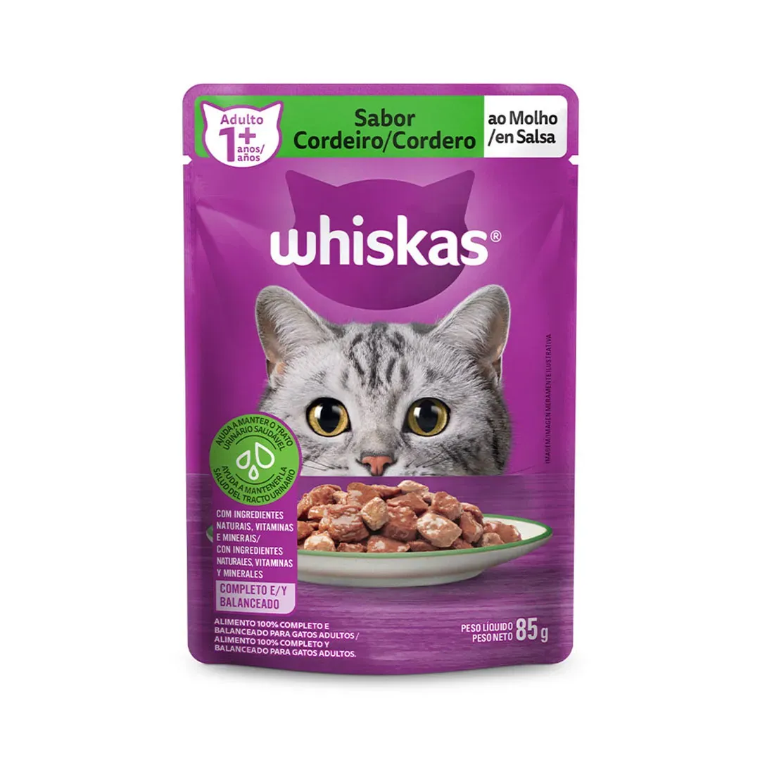 Ração Úmida Whiskas Sachê para Gatos Adultos Sabor Cordeiro 85g