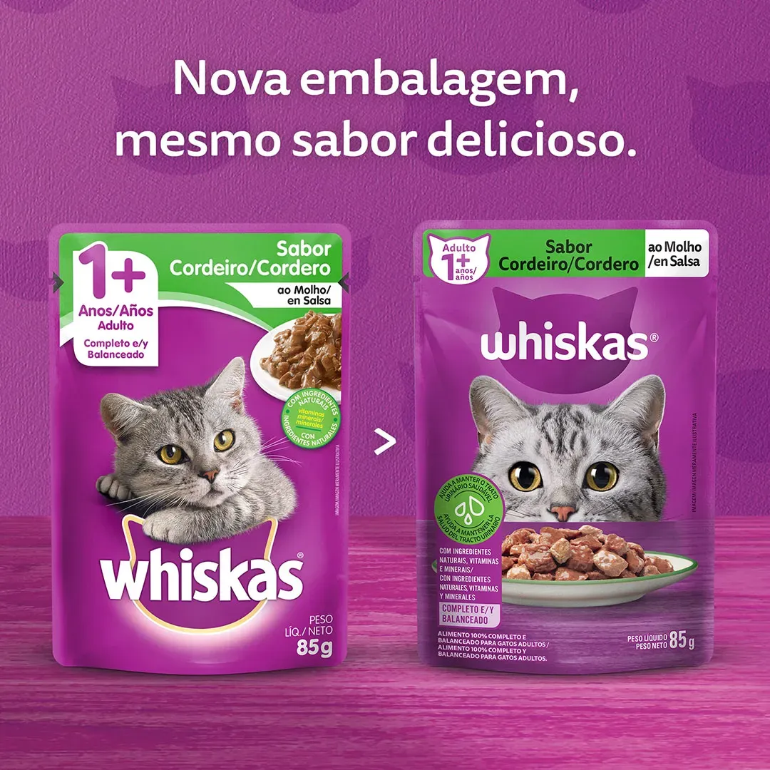 Ração Úmida Whiskas Sachê para Gatos Adultos Sabor Cordeiro 85g