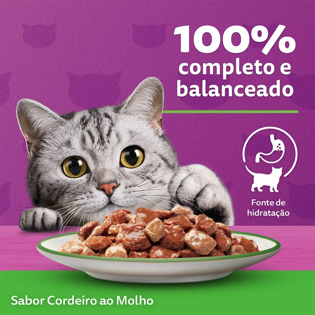 Ração Úmida Whiskas Sachê para Gatos Adultos Sabor Cordeiro 85g