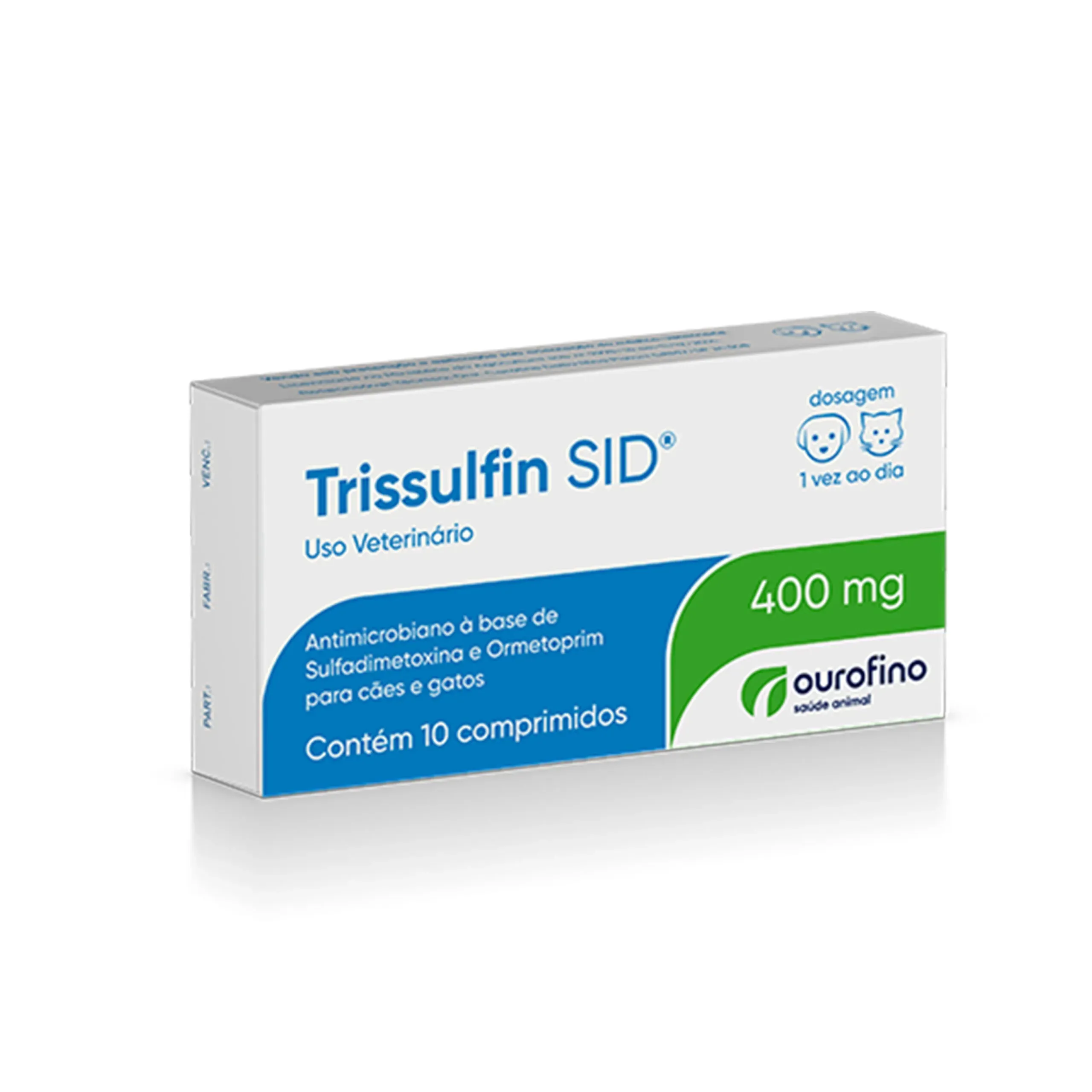 サプリ Trissulfin SID 400mg Para Cães E Gatos 10 Comprimidos Ourofino