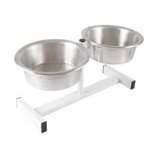 Comedouro e Bebedouro Grande com Suporte para Cães Cristal Aramados