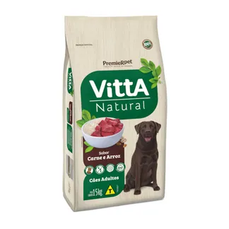 Ração Vitta Natural para Cães Adultos Sabor Carnes e Arroz 15Kg