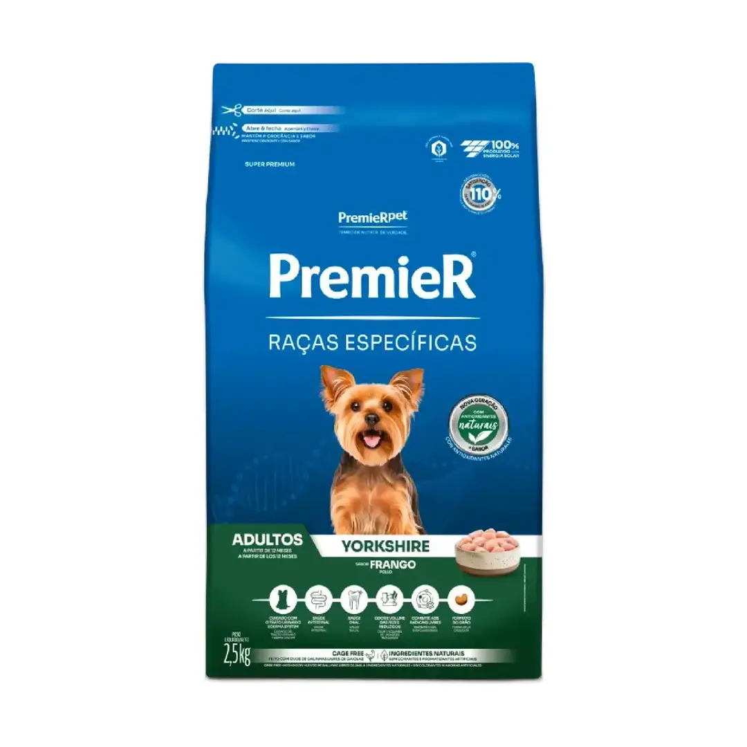 Ração Premier Raças Específicas para Cães Adultos Yorkshire Sabor Frango 2,5kg