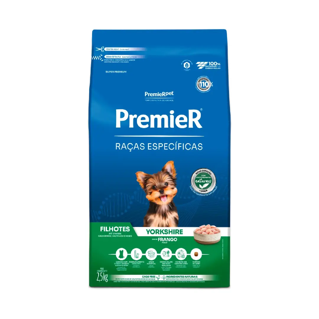 Ração Premier Raças Específicas para Cães Filhotes Yorkshire Sabor Frango 2,5Kg