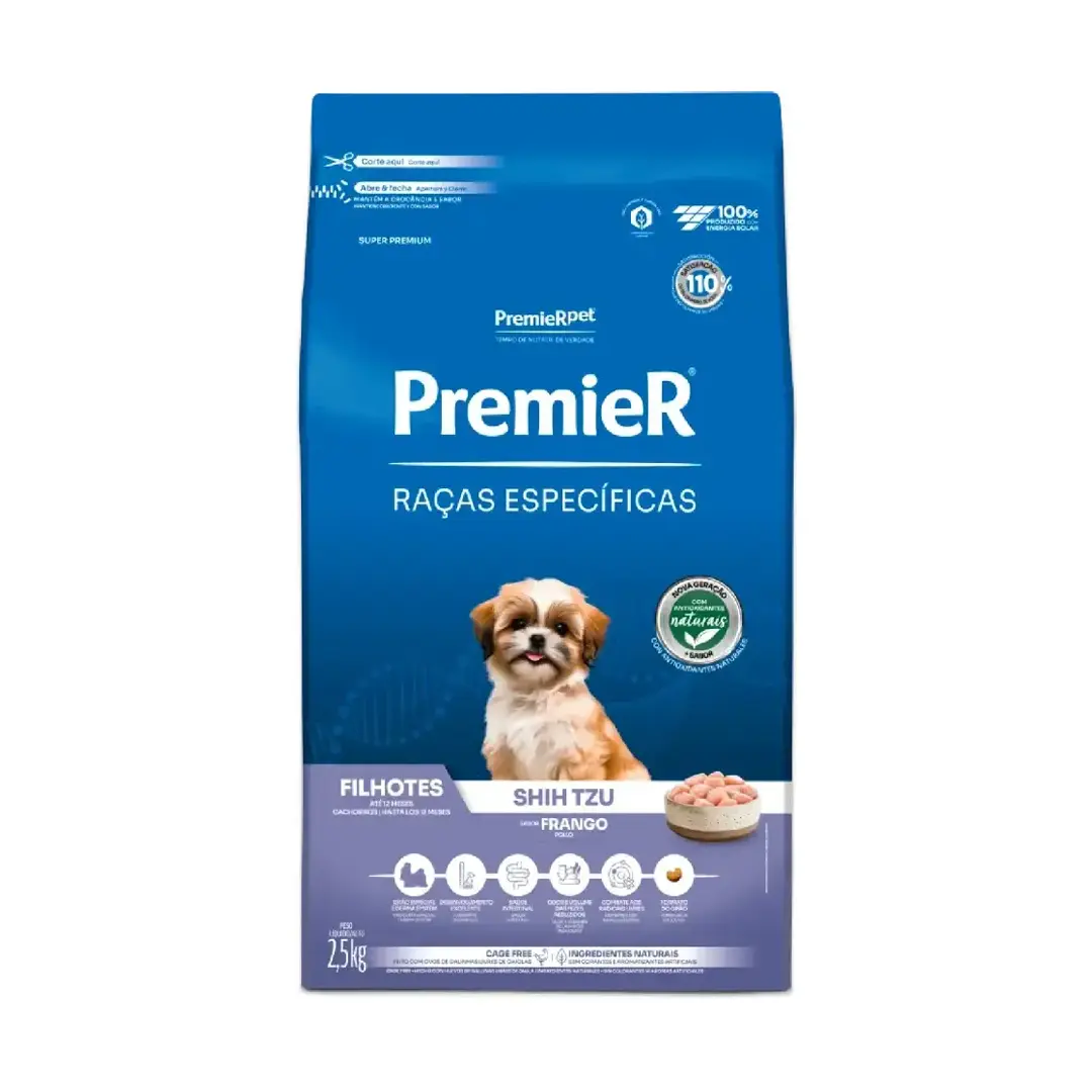Ração Premier Raças Específicas para Cães Filhotes Shih Tzu Sabor Frango 2,5kg