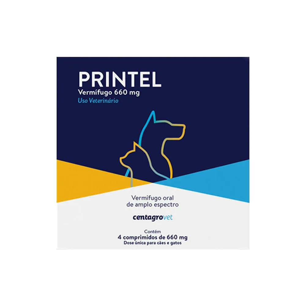 Vermífugo Printel 660mg para Cães e Gatos 4 Comprimidos Centagro