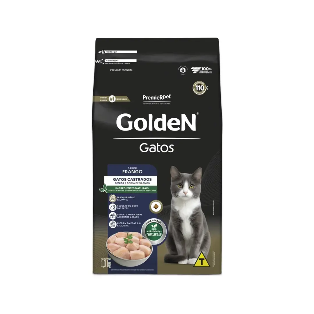 Ração Golden Para Gatos Adultos Castrados Sênior Sabor Frango 1Kg