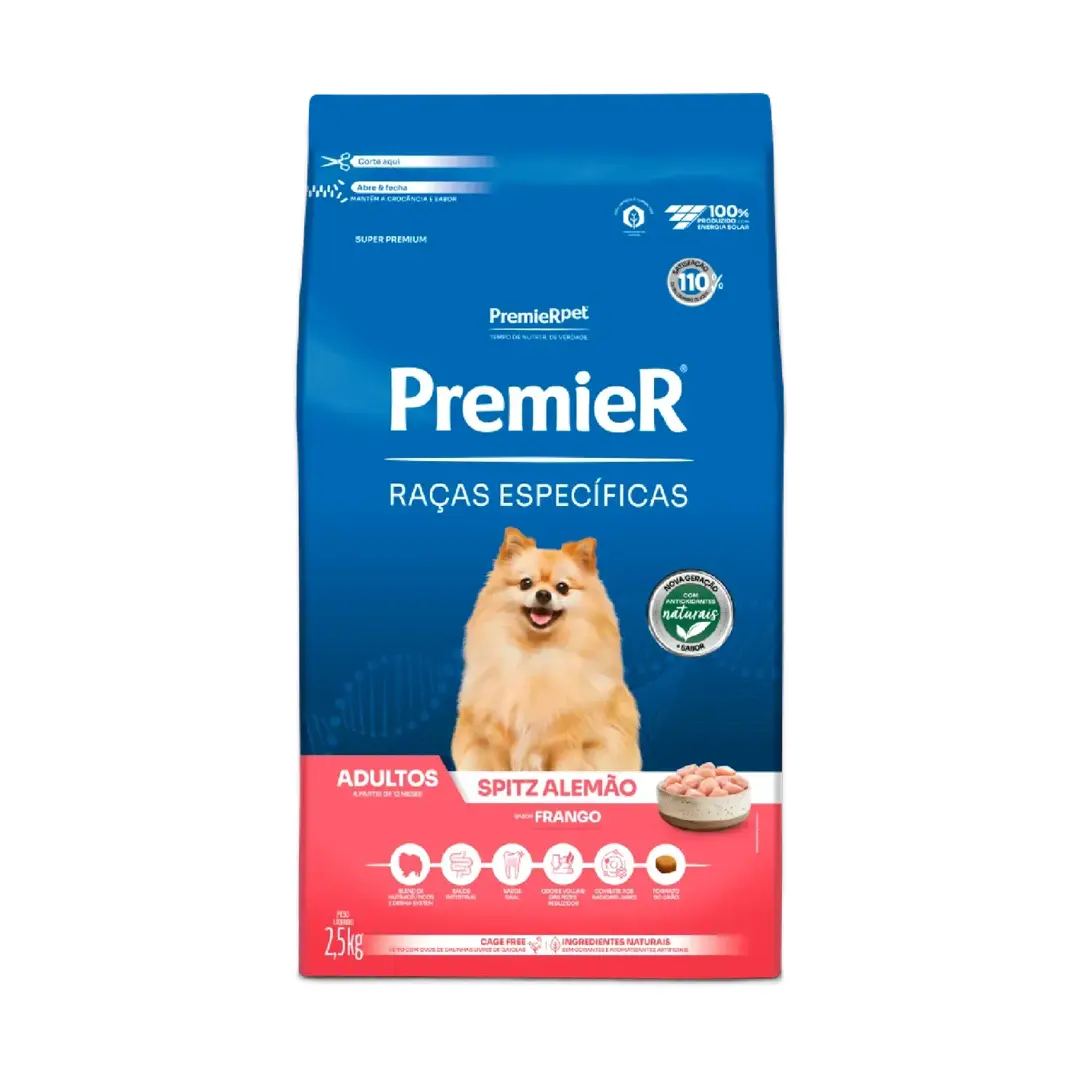 Ração Premier Raças Específicas para Cães Adultos Spitz Alemão Sabor Frango 2,5kg