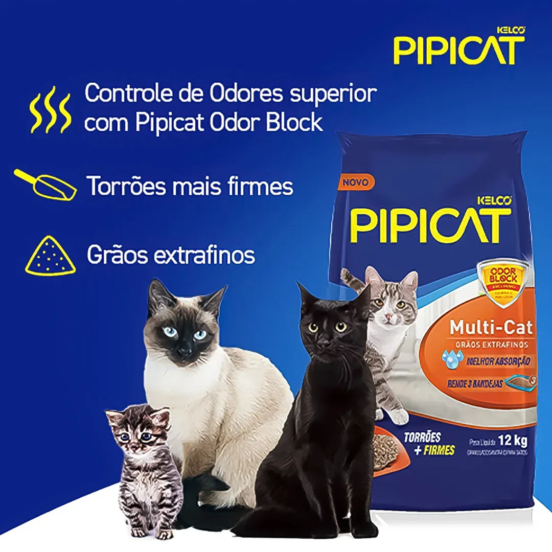 Areia Higiênica Pipicat Multicat Para Gatos 12Kg Kelco - Terra Zoo