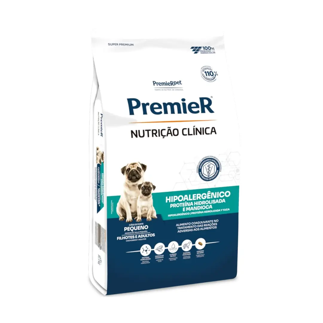 Ração Premier Nutrição Clínica Hipoalergênico Proteína Hidrolisada e Mandioca para Cães Adultos e Filhotes de Raças Pequenas 2Kg