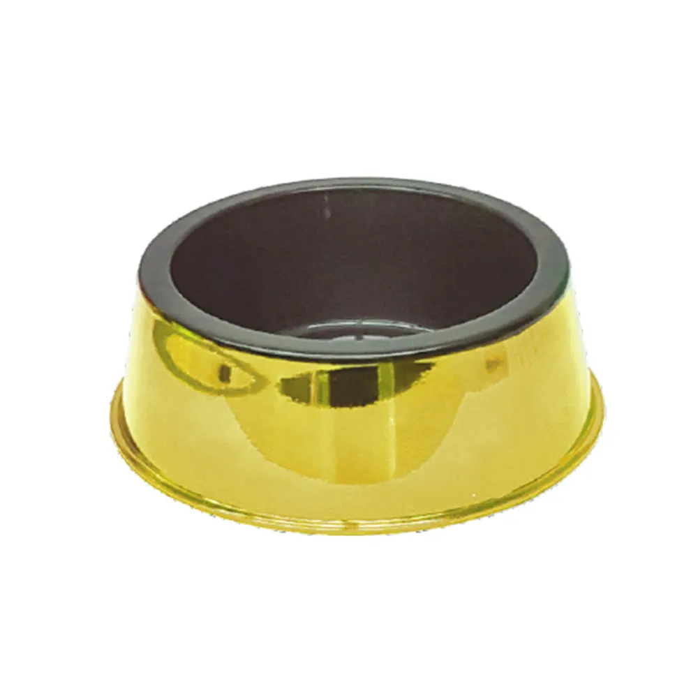 Comedouro Médio Simples Ouro Metalizado 1000ml para Cães Pet Toys