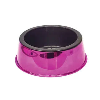 Comedouro Médio Simples Rosa Metalizado para Cães 1000ml Pet Toys