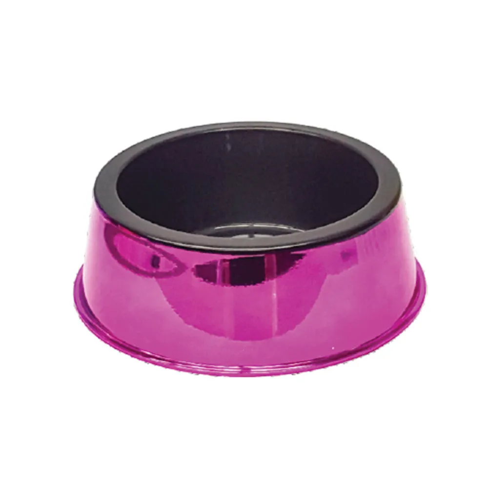 Comedouro Médio Simples Rosa Metalizado para Cães 1000ml Pet Toys