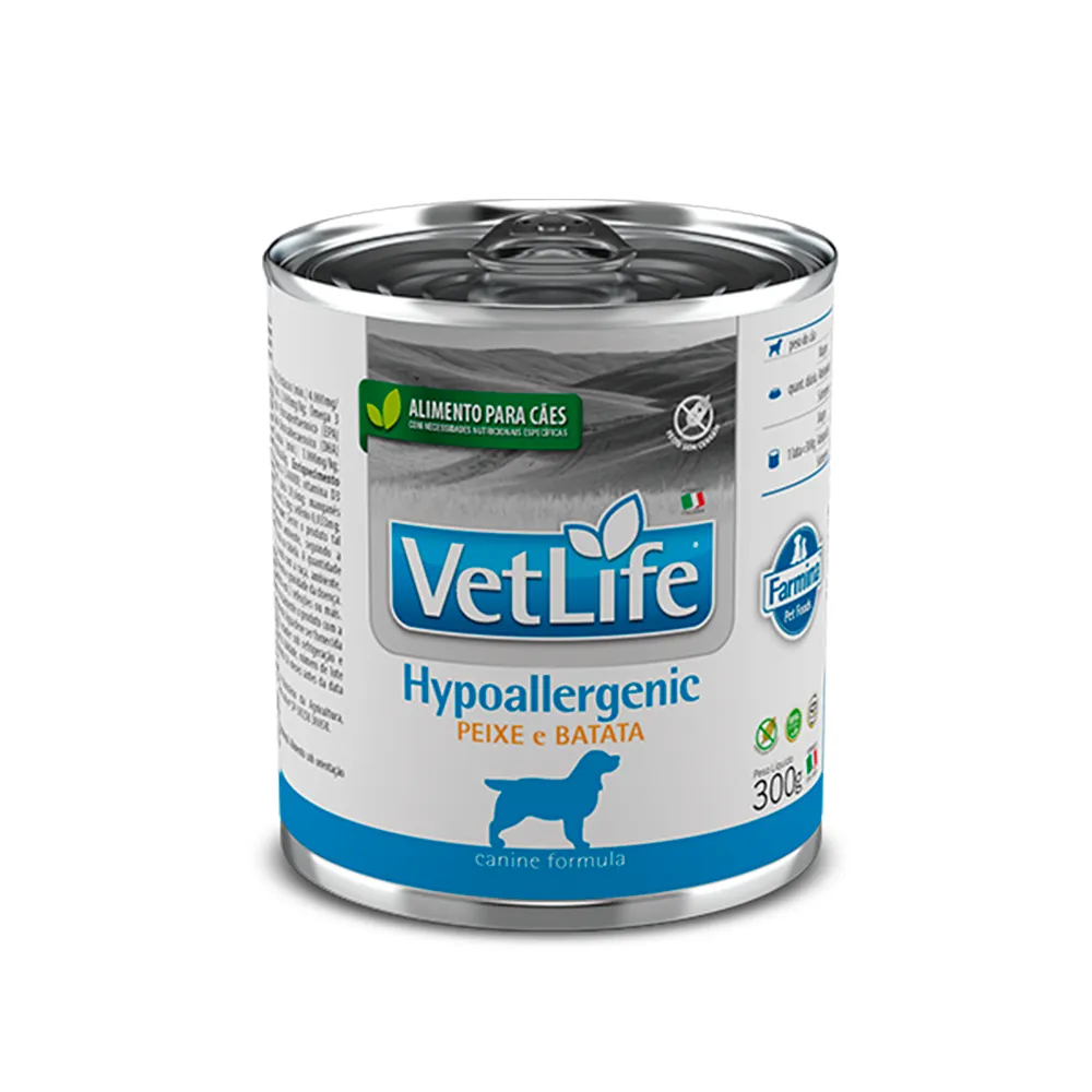 Ração Úmida Vet Life Lata Hipoallergenic para Cães Peixe e Batata 300g