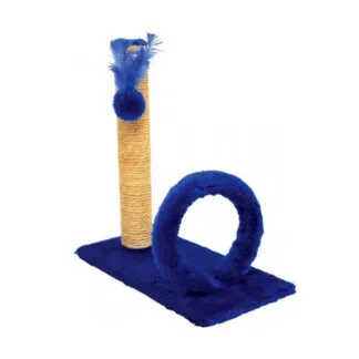 Arranhador para Gatos Retângulo com Argola em Pelucia Azul 42x21x44cm