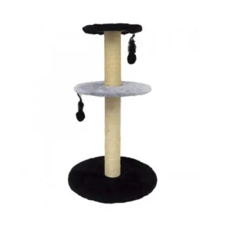 Arranhador para Gatos Redondo Grande com 3 Plataformas em Pelúcia Cinza 50x50x86cm