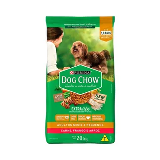 Ração Dog Chow Extra Life para Cães Adultos de Raças Minis e Pequenas Sabor Carne, Frango e Arroz 20Kg