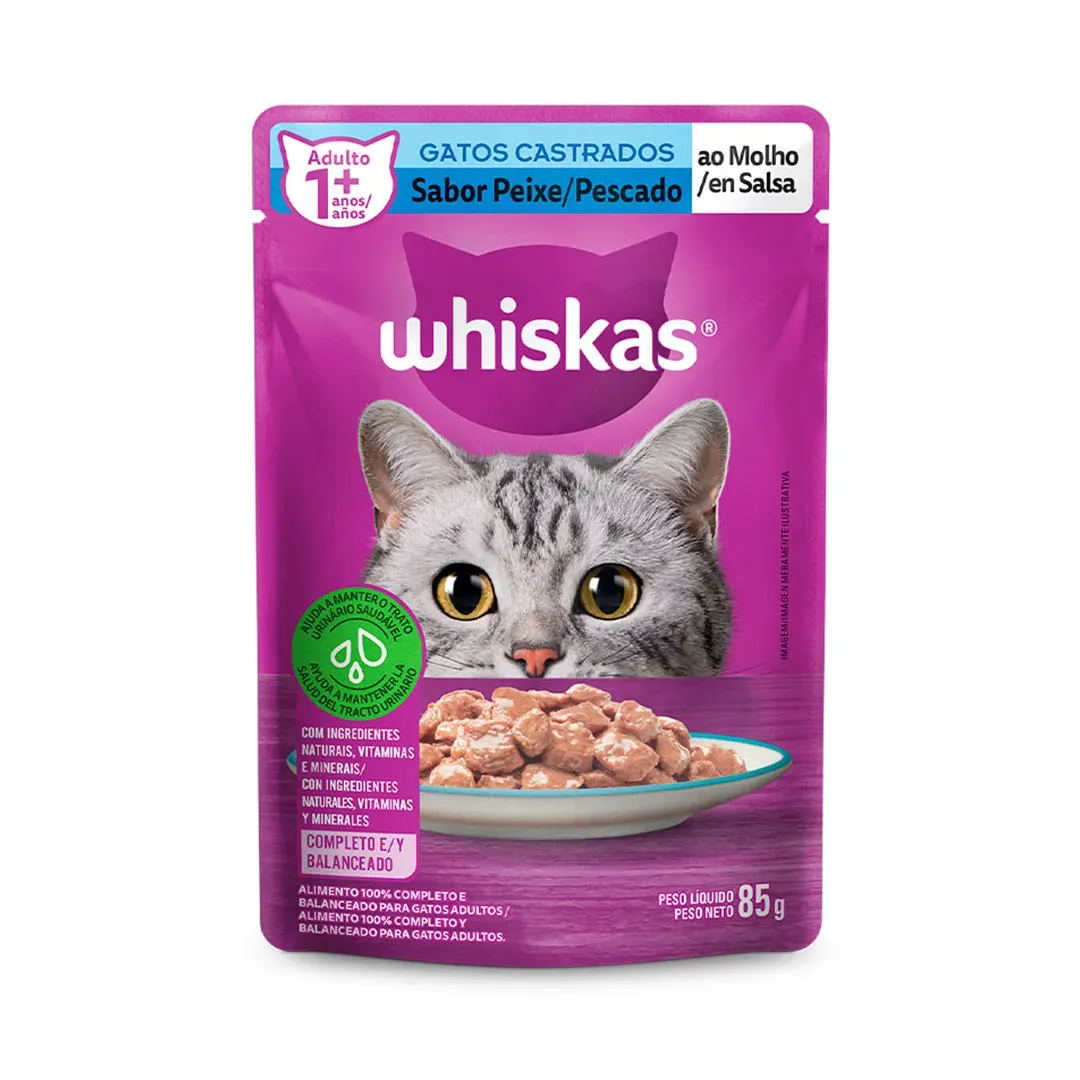 Racao Umida Whiskas Sache Para Gatos Adultos Castrados Sabor Peixe