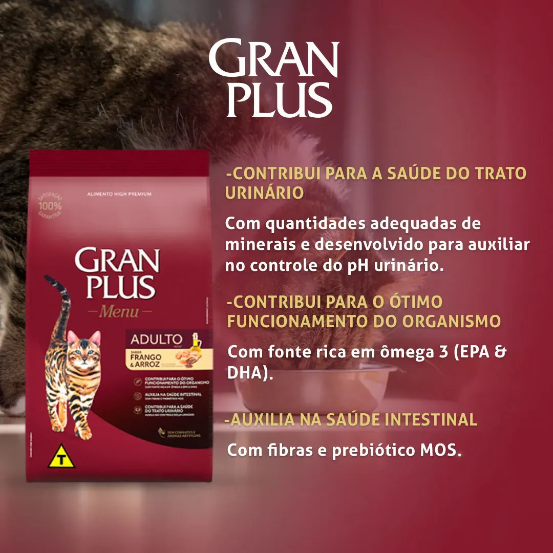 Ração Gran Plus Menu Para Gatos Adultos Sabor Frango E Arroz 10