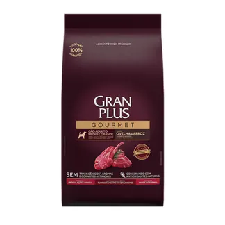 Ração Gran Plus Gourmet para Cães Adultos de Porte Médio e Grande Sabor Ovelha e Arroz 15Kg