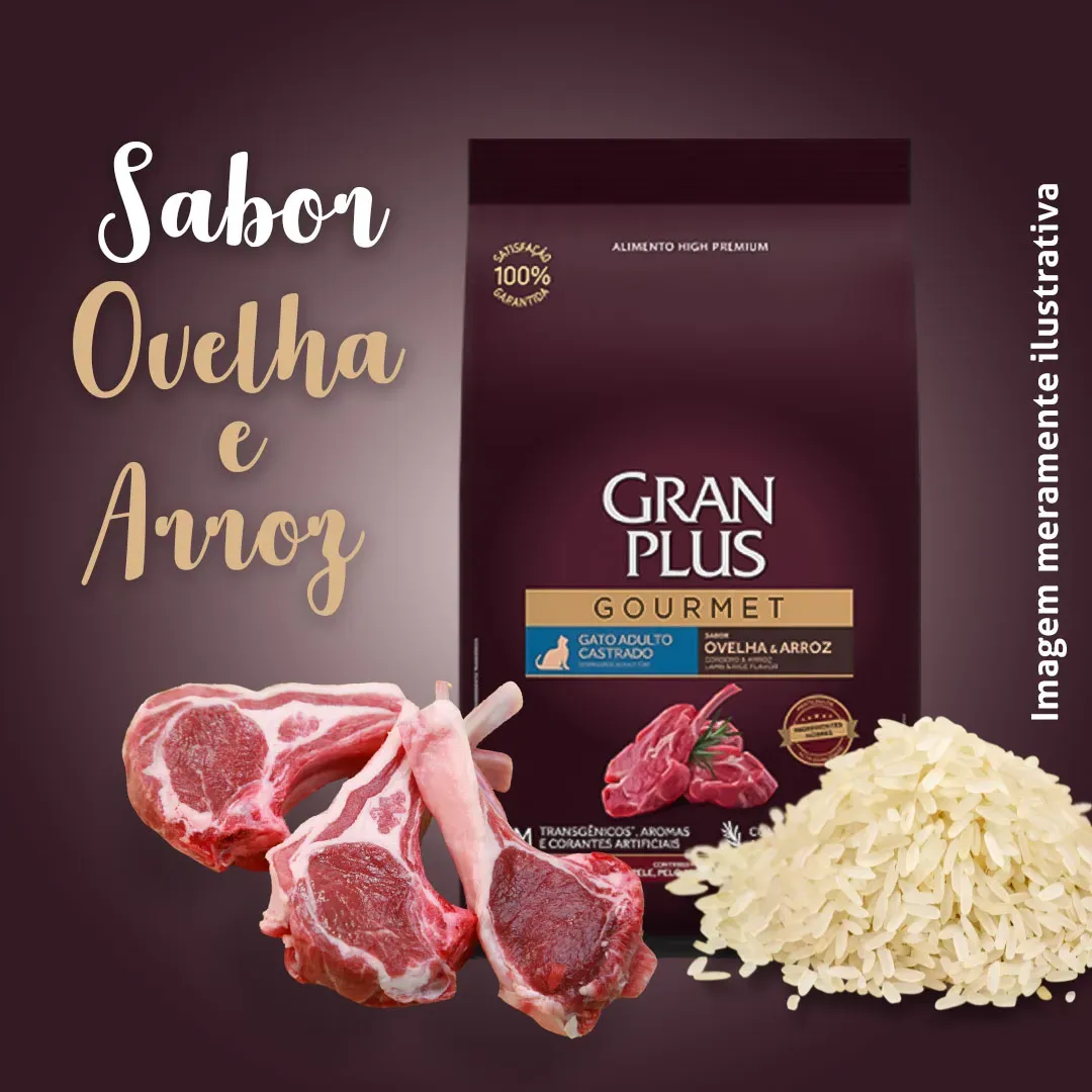 Ração Gran Plus Gourmet Para Gatos Adultos Castrados Sabor Ovelha