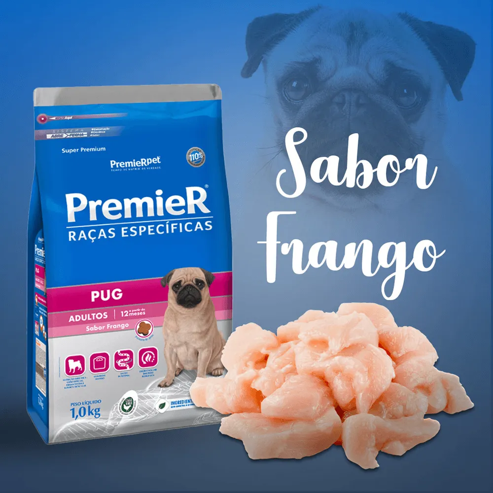 Ração Premier Raças Específicas Pug Adultos 7,5Kg Sabor Frango