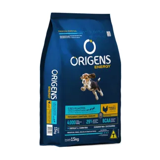 Ração Origens Energy para Cães Filhotes de Todos os Portes e Raças Sabor Frango e Cereais 15Kg