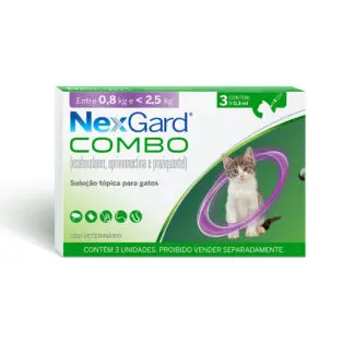 Antiparasitário Nexgard Combo 0,3ml para Gatos Entre 0,8Kg e < 2,5Kg 3 Pipetas