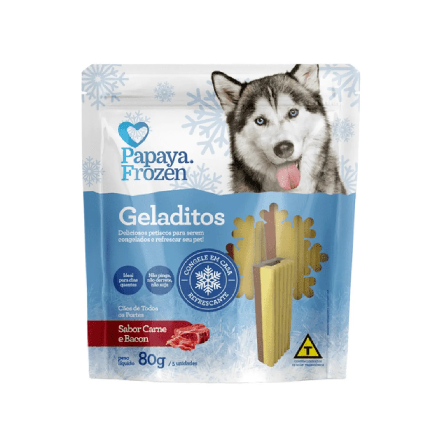Petisco Papaya Frozen Geladitos para Cães Sabor Carne e Bacon 80g
