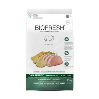 Ração Biofresh para Cães Adultos de Porte Grande e Gigante Sabor Lombo, Abacaxi, Arroz Integral e Ervas 15Kg