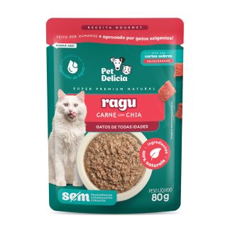 Ração Úmida Pet Delicia Sachê Ragu para Gatos Sabor Carne com Chia 80g