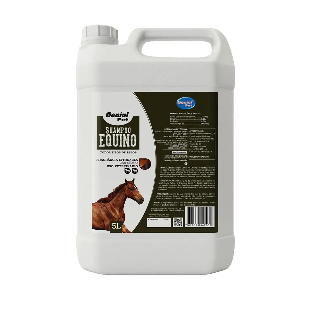 Shampoo Genial Pet Citronela Todos os Tipos de Pelos para Equinos 5L