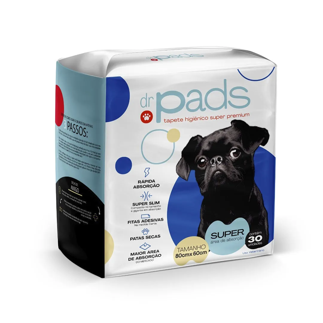 Tapete Higiênico Dr Pads 80x60cm para Cães 30 Unidades
