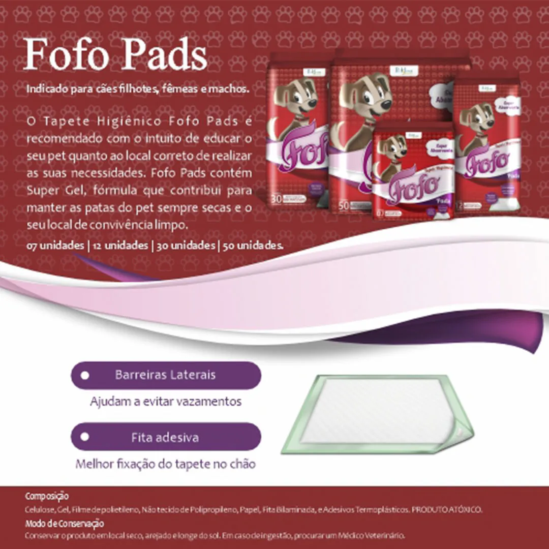Tapete Higiênico Fofo Pads 55x60cm para Cães 30 Unidades