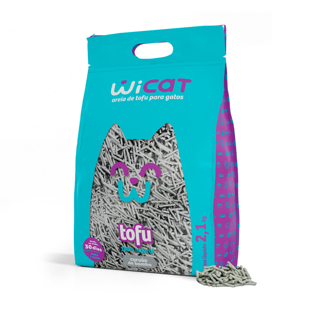 Granulado Higiênico Biodegradável Wicat Tofu Carvão de Bambu para Gatos 2,1Kg
