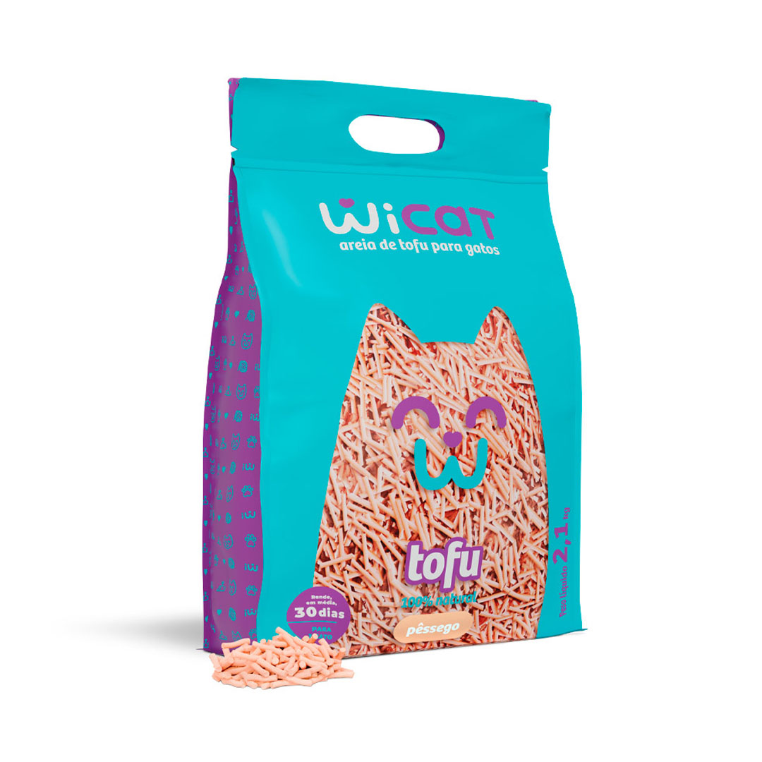 Granulado Higiênico Biodegradável Wicat Tofu Pêssego para Gatos 2,1Kg