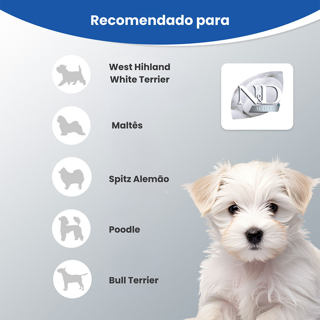 Ração Farmina N&D White para Cães Filhotes de Raças Pequenas Sabor Merluza, Spirulina e Erva Doce 1,5Kg