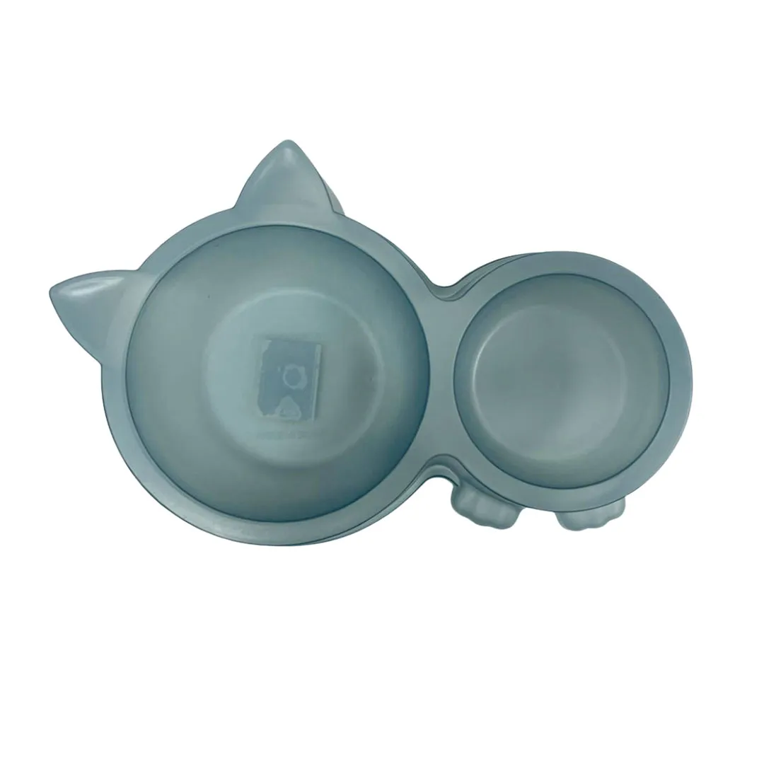 Comedouro e Bebedouro Cara de Gato Transparente Azul GR223913 Pet Next