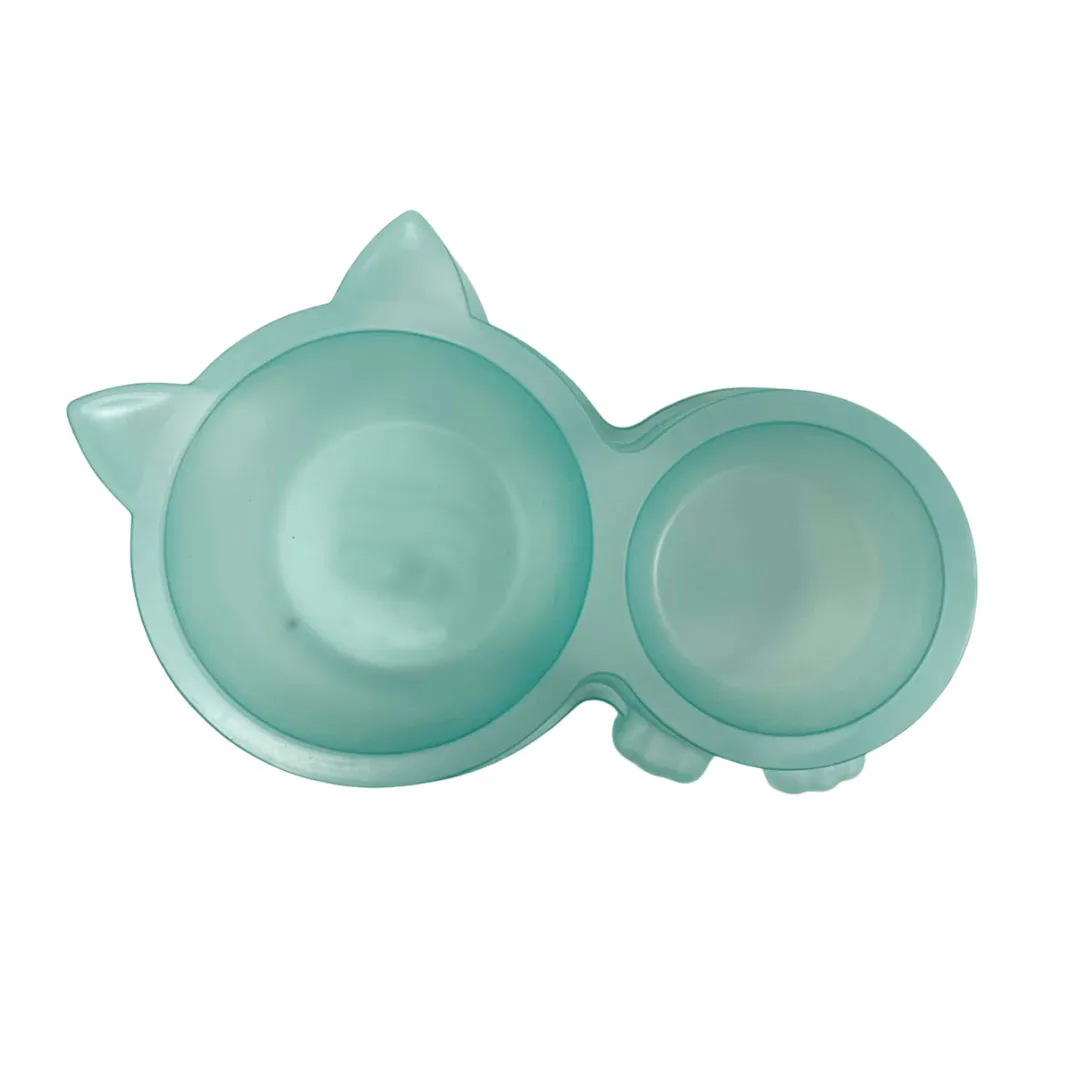 Comedouro e Bebedouro Cara de Gato Transparente Verde GR222228 Pet Next