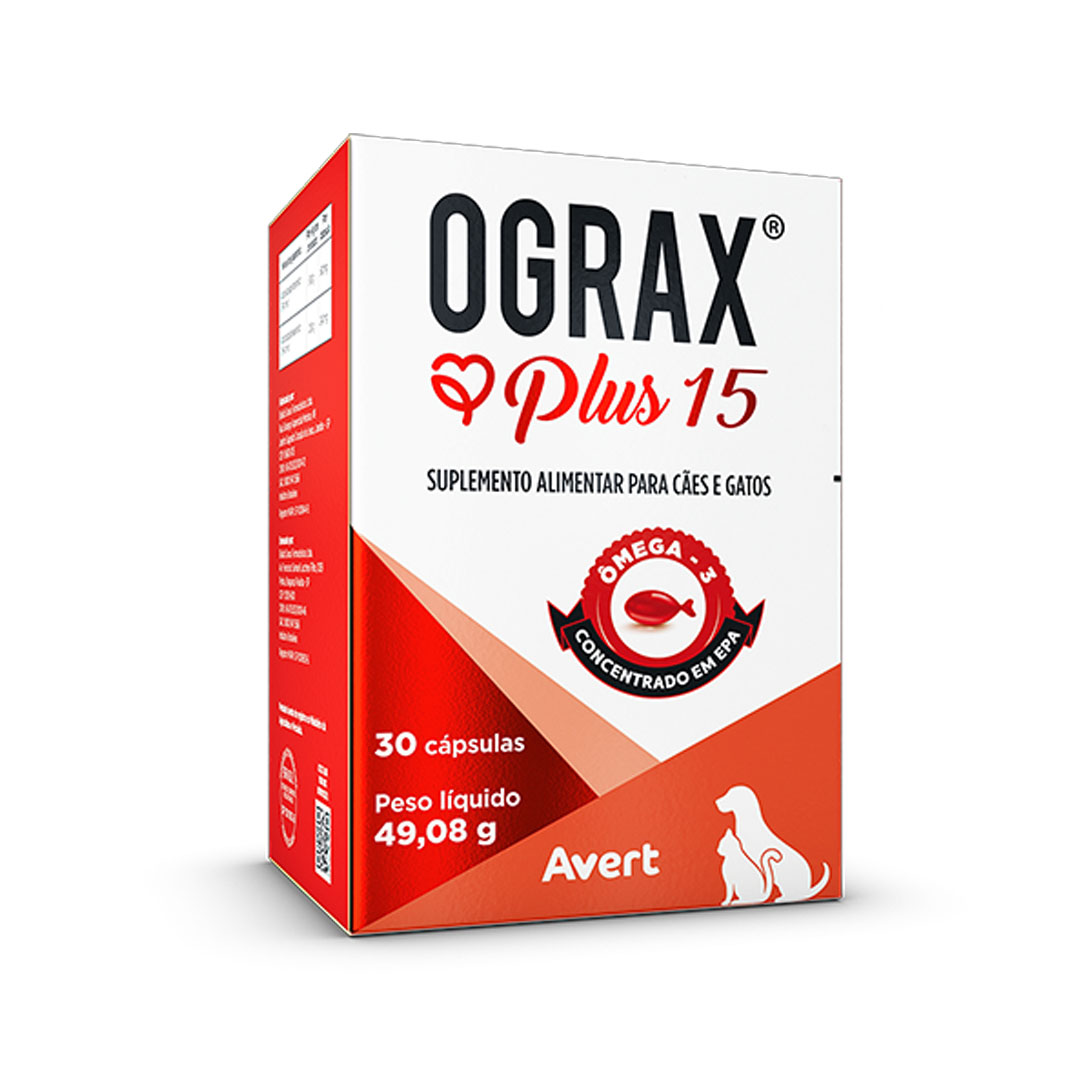Suplemento Alimentar Ograx Plus 15 para Cães e Gatos 30 Cápsulas Avert