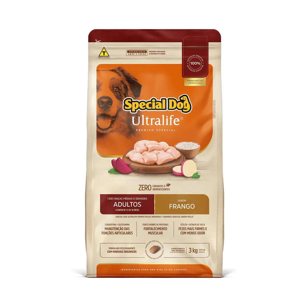 Ração Special Dog Ultralife para Cães Adultos de Raças Médias e Grandes Sabor Frango 3Kg