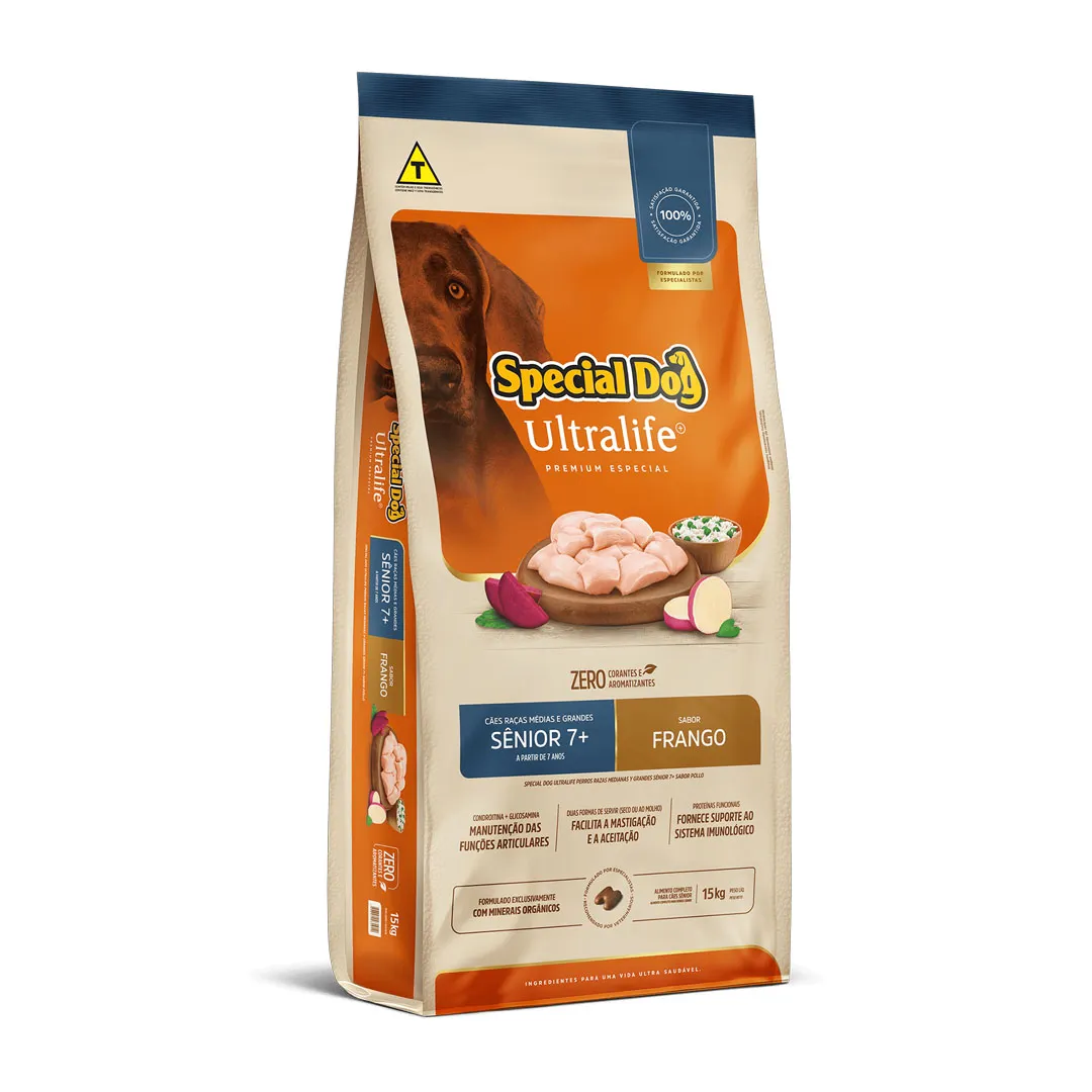 Ração Special Dog Ultralife para Cães Adultos Sênior 7+ de Raças Médias e Grandes Sabor Frango 15Kg