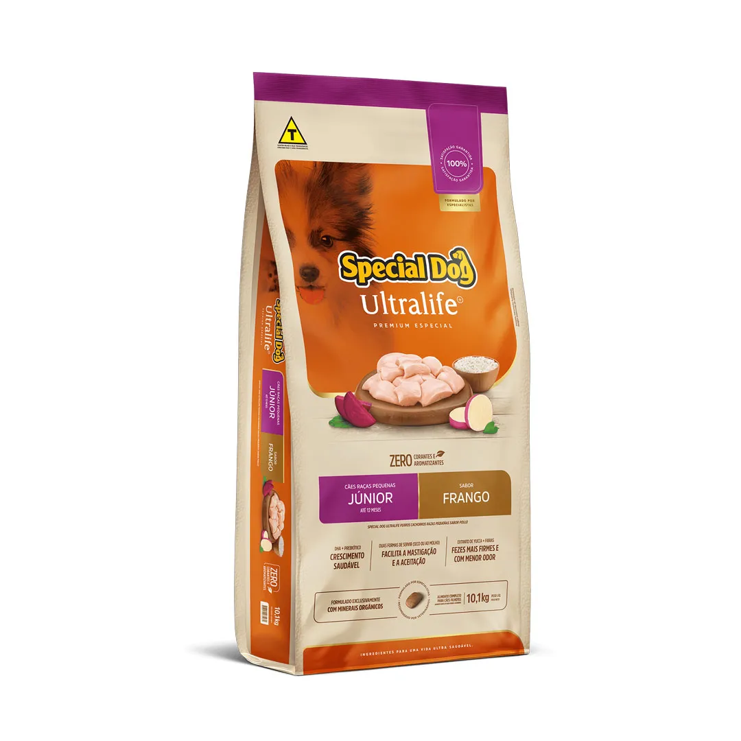 Ração Special Dog Ultralife Júnior para Cães Fillhotes de Raças Pequenas Sabor Frango 10,1Kg