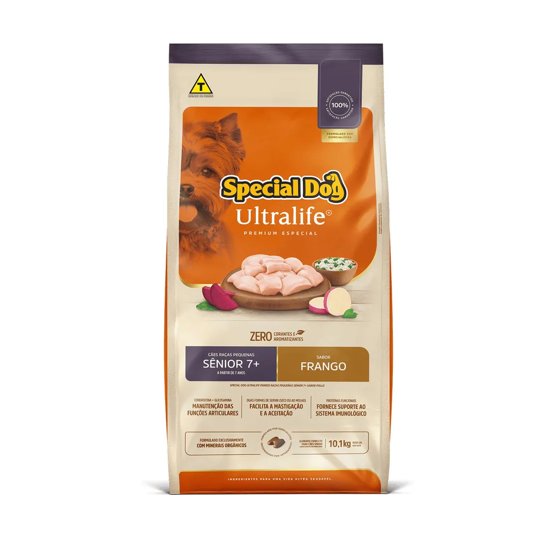 Ração Special Dog Ultralife para Cães Adultos Sênior 7+ de Raças Pequenas Sabor Frango 10,1Kg