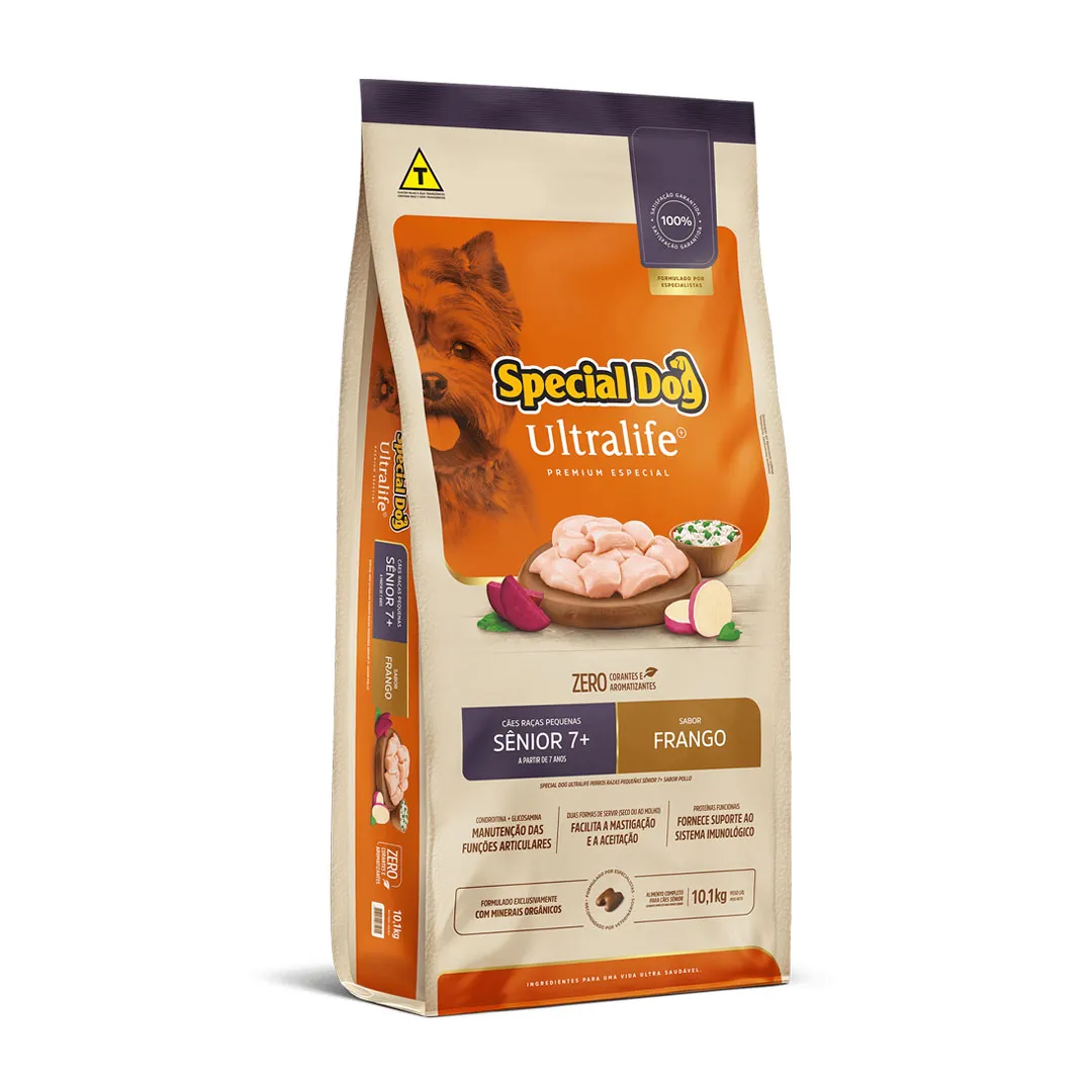 Ração Special Dog Ultralife para Cães Adultos Sênior 7+ de Raças Pequenas Sabor Frango 10,1Kg