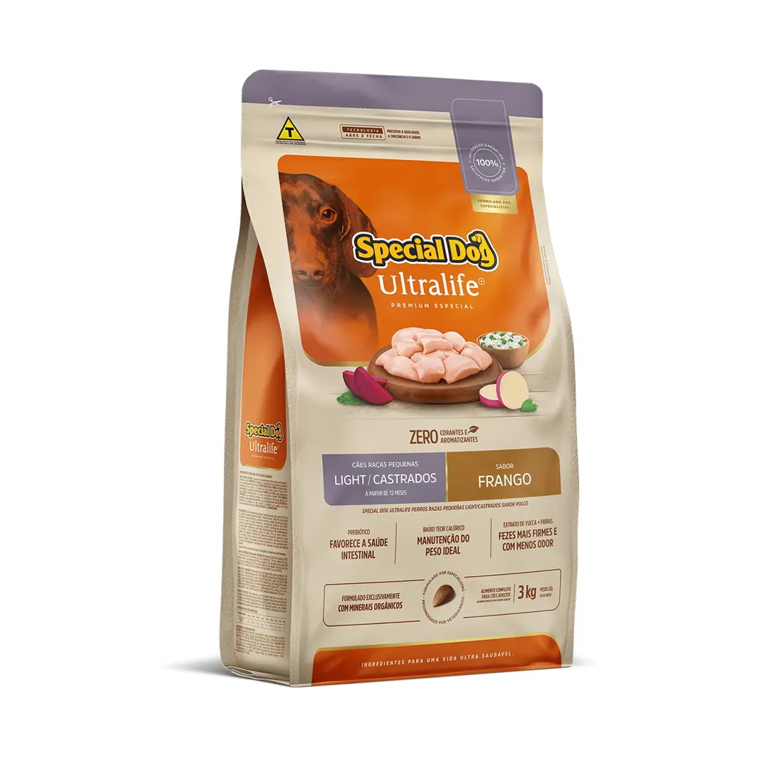 Ração Special Dog Ultralife Light/Castrados para Cães Adultos de Raças Pequenas Sabor Frango 3Kg