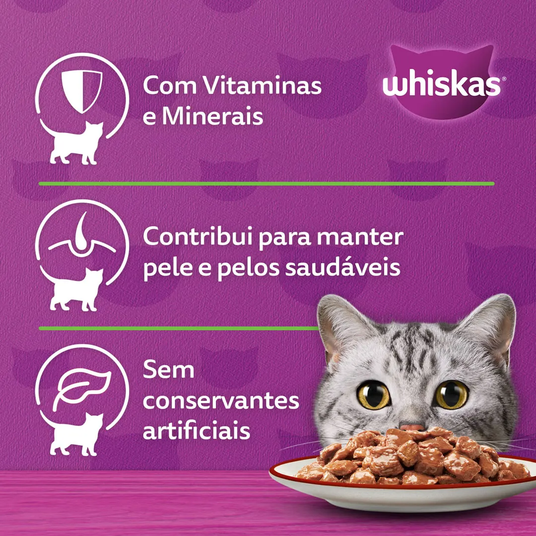 Ração Úmida Whiskas Sachê para Gatos Castrados Sabor Carne 85g
