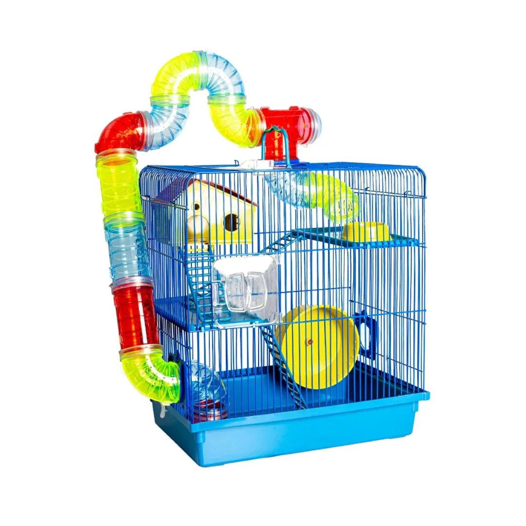 Gaiola Hamster 3 Andares Tubo Super Azul Jel Plast